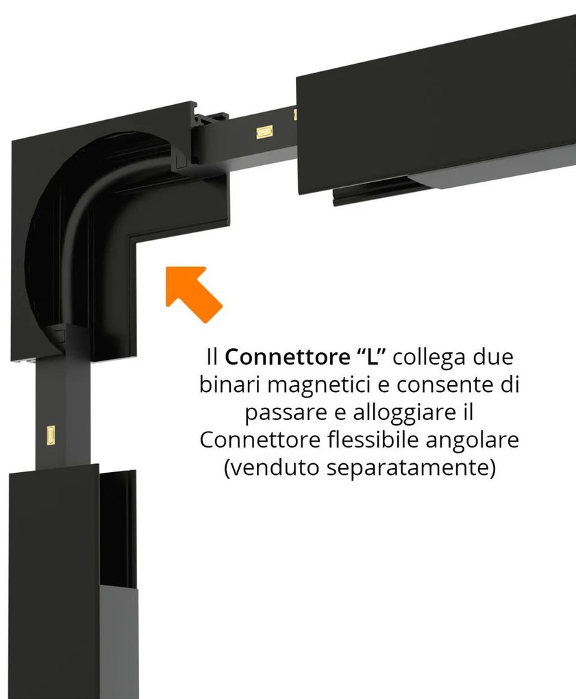 Connettore "L" Verticale per Binario Magnetico a Superficie - Nero