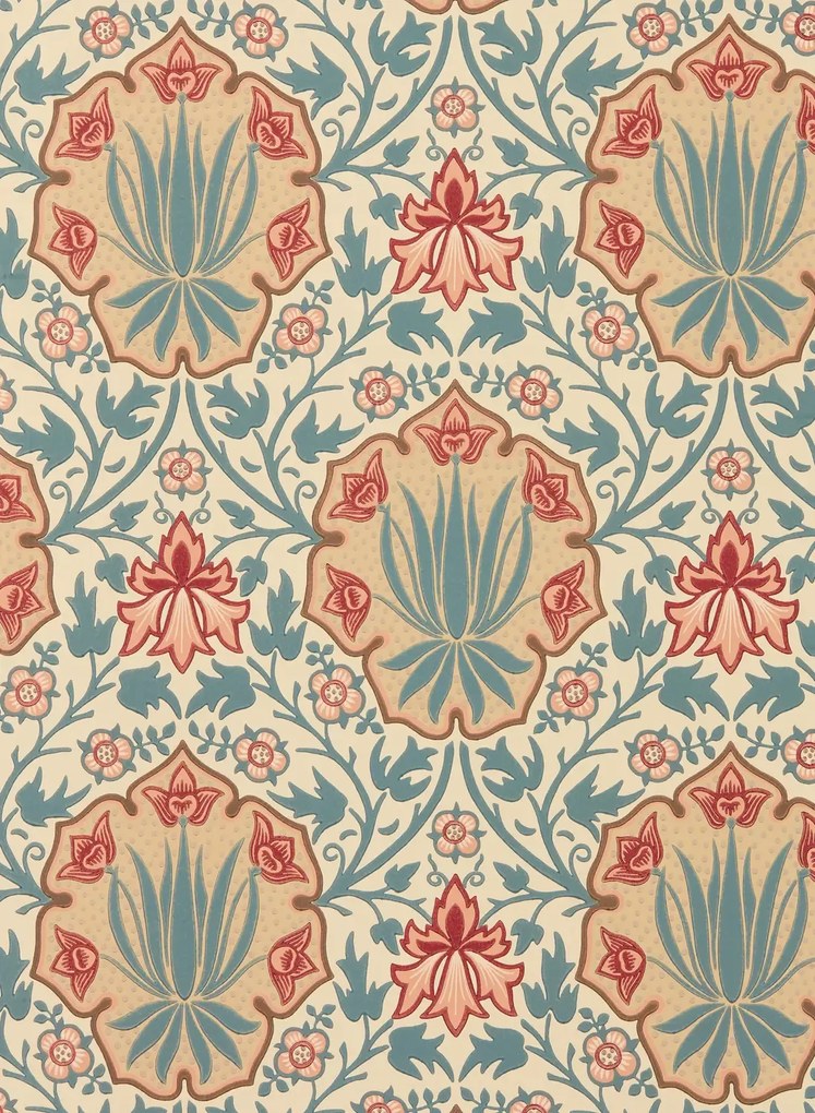 Morris & Co Carta da parati Iris & Rose - Indigo/ Crimson