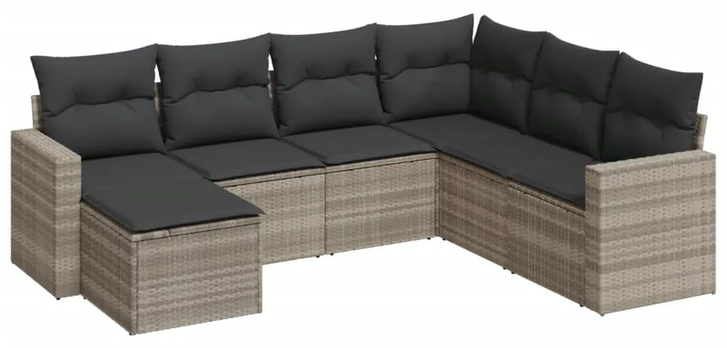 Set divani da giardino 7pz con cuscini grigio chiaro polyrattan