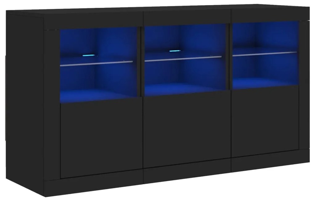 Credenza con luci led nera 123x37x67 cm