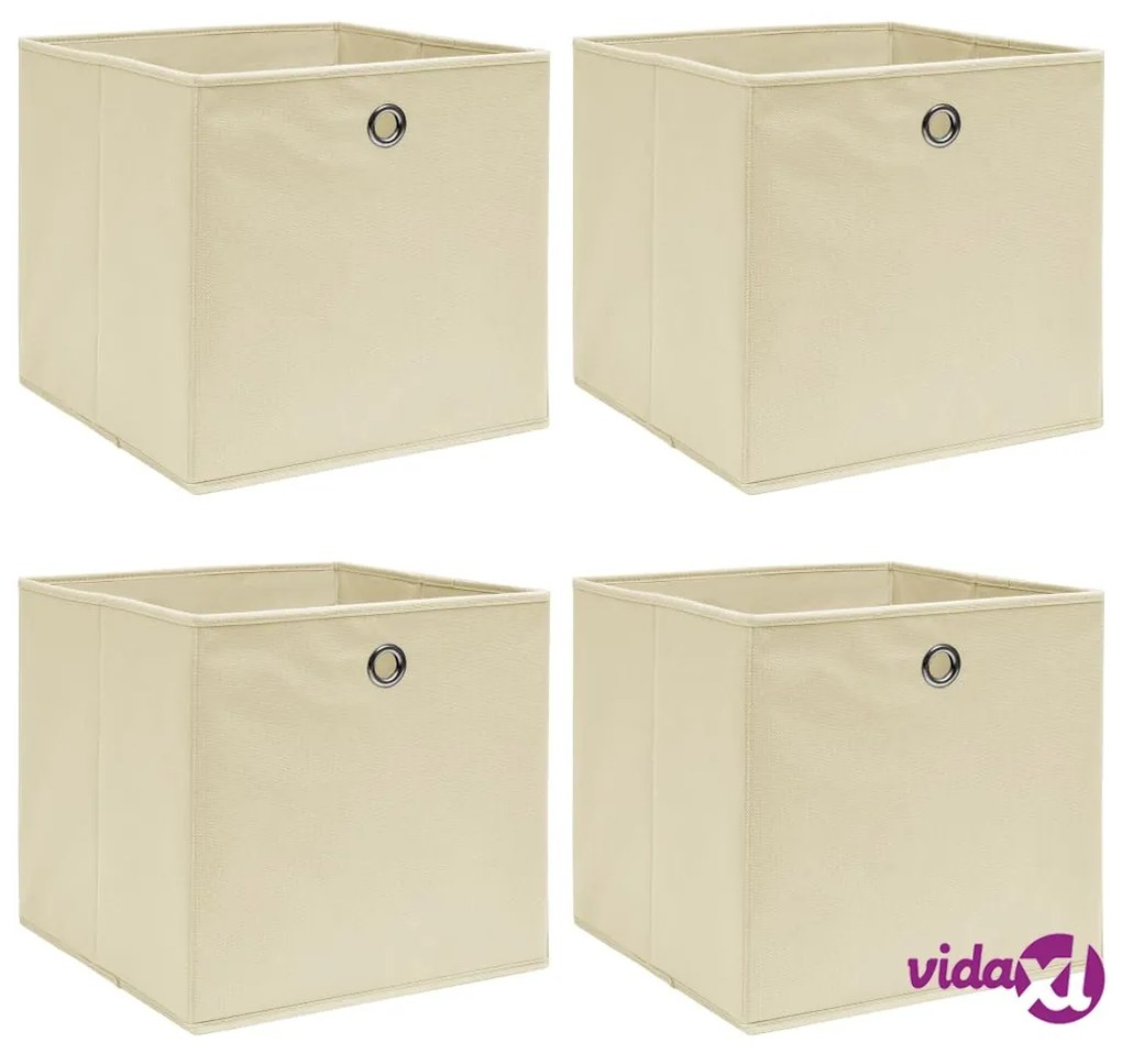 vidaXL Scatole Portaoggetti con Coperchi 4pz Crema 32x32x32 cm Tessuto