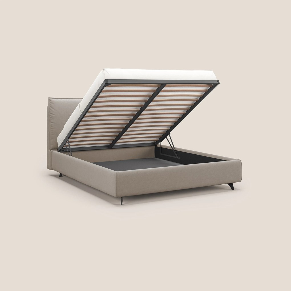 Nives letto imbottito contenitore sfoderabile in microfibra velluto impermeabile T09 tortora