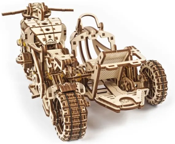 Ugears - 3D puzzle meccanico in legno Moto scrambler con carrello