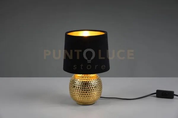 Sophia lampada da tavolo base ceramica oro e paralume effetto vellu...