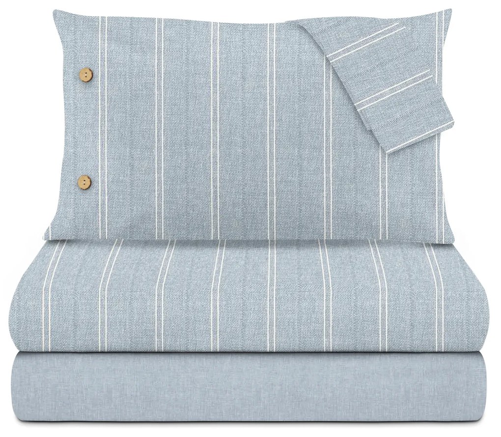 Completo letto matrimoniale blu righe Eco Dreams