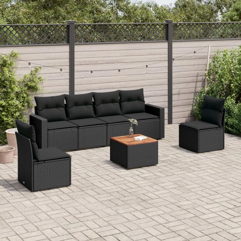 Set divani da giardino con cuscini 7pz nero polyrattan