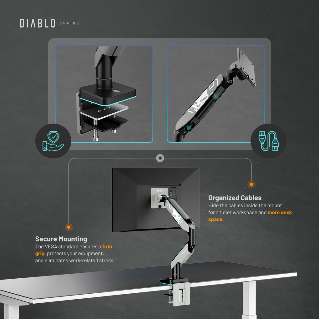 Supporto per monitor da 49" grigio-nero con LED RGB X-ARM