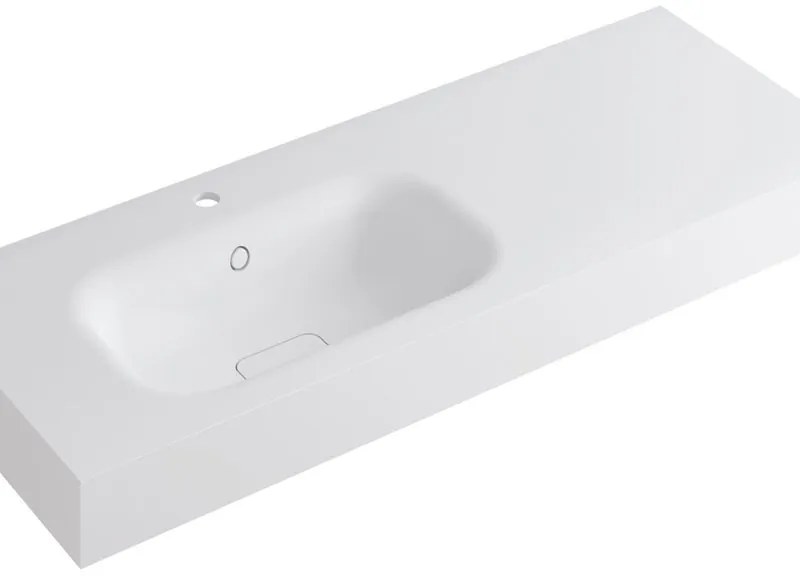 Lavabo integrale rettangolare vasca a sinistra L 120.5 x H 15 x P 46 cm in resina bianco lucido