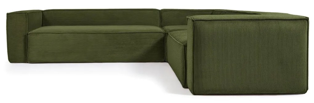 Kave Home - Divano ad angolo Blok 5 posti a coste spesso verde 320 x 290 cm / 290 x 320 cm FR