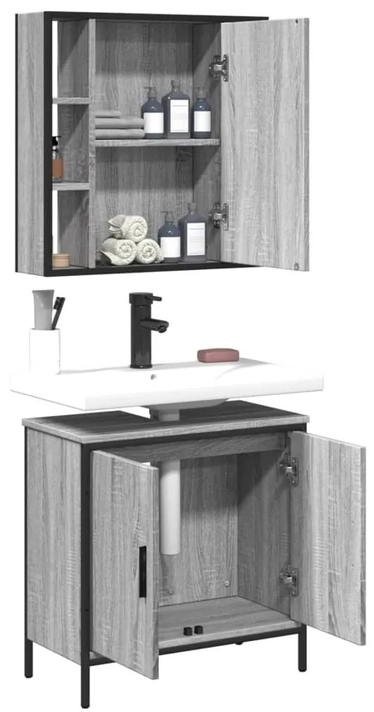 Set mobili da bagno 2 pz grigio sonoma in legno multistrato