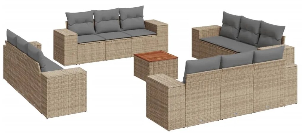 Set divano da giardino 13 pz con cuscini beige in polyrattan