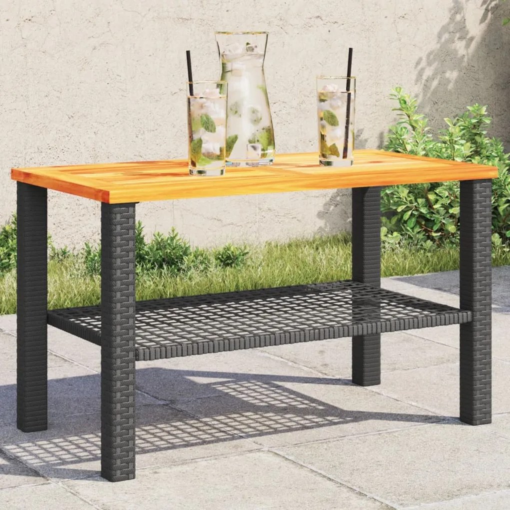 Tavolo da giardino nero 70x38x42cm in polyrattan e legno acacia