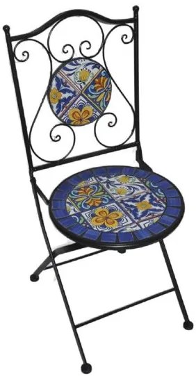 Sedia Pieghevole da Esterno Blu Makari – Struttura in Ferro e Mosaico in Ceramica