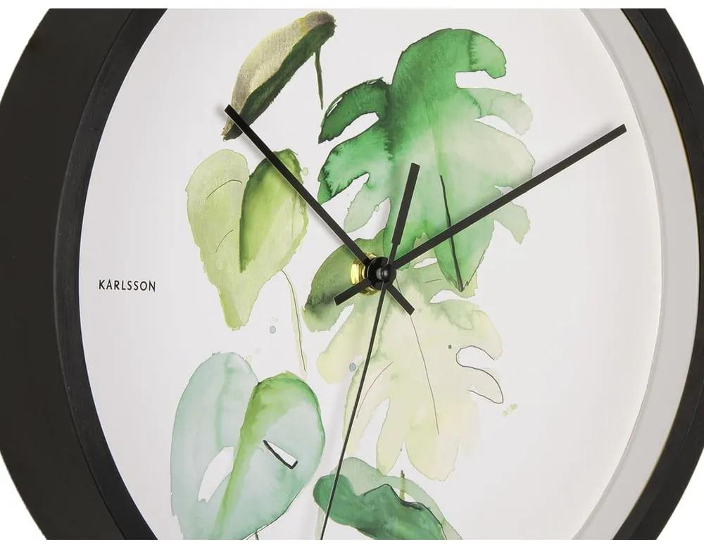 Orologio da parete verde e bianco con cornice nera Monstera, ø 26 cm - Karlsson