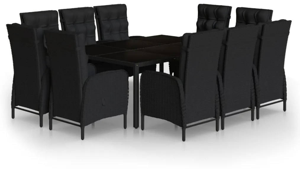 Set da Pranzo per Giardino 11 pz Polyrattan Nero