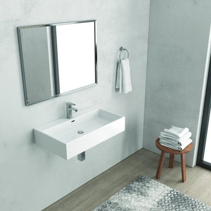 Kamalu - lavabo sospeso 70 cm squadrato in ceramica bianca | litos-df70