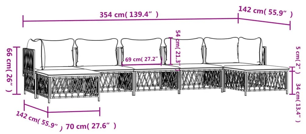 Set Salotto da Giardino 7 pz con Cuscini in Acciaio Bianco