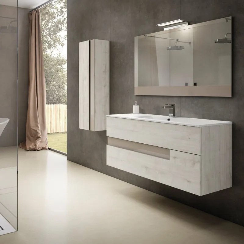 Mobile da bagno sospeso sotto lavabo L 120 x H 55 x P 45 cm tortora laccato opaco, 2 cassetti VISOBATH vision