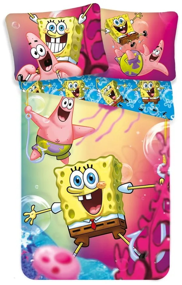 Biancheria da letto per bambini in cotone per letto singolo 140x200 cm Sponge Bob - Jerry Fabrics