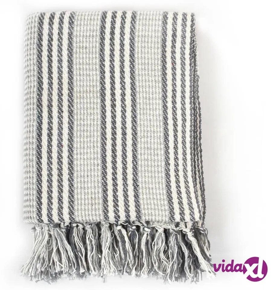vidaXL Copriletto in Cotone a Righe 160x210 cm Grigio e Bianco