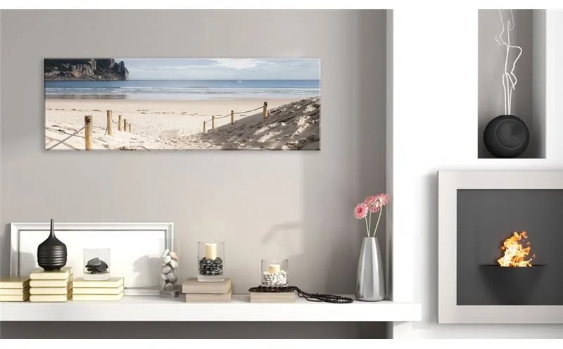 Quadro Percorso sulla spiaggia  Colore Azzurro, Dimensioni e Misure 120x40