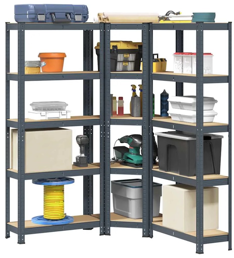 Scaffali 5 Ripiani 3 Pz Antracite Acciaio E Legno Multistrato /