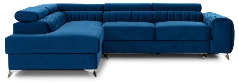 Divano angolare blu allungabile/con contenitore (con penisola a sinistra/a L) e rivestimento in velluto Laurence – ELTAP