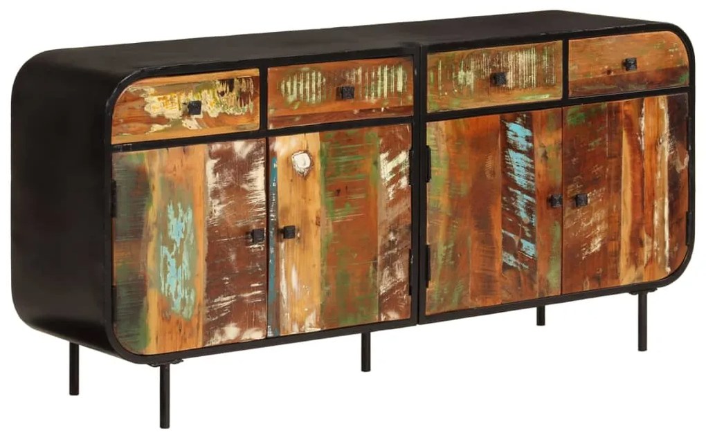 Credenza 140x35x70 Cm İn Legno Massello Di Recupero E Metallo /