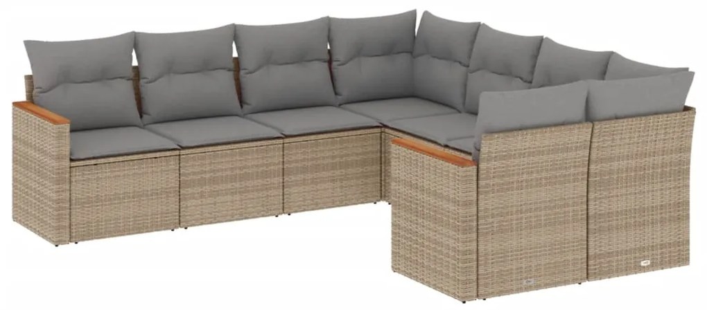 Set Divano da Giardino 8 pz con Cuscini Beige in Polyrattan