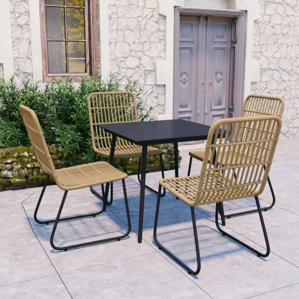 Set da Pranzo da Giardino 5 pz in Polyrattan e Vetro