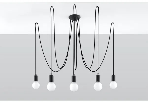 Sollux SL.0371 - Lampadario a sospensione con filo EDISON 5 5xE27/60W/230V ragno nero