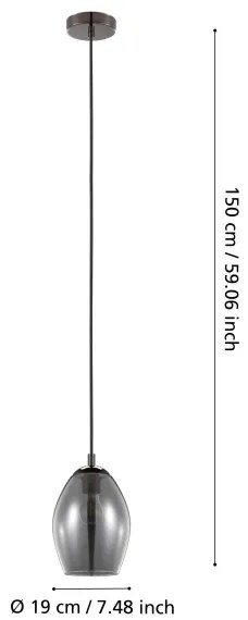Eglo 39564 - Lampadario a sospensione con filo ESTANYS 1xE27/60W/230V fumé