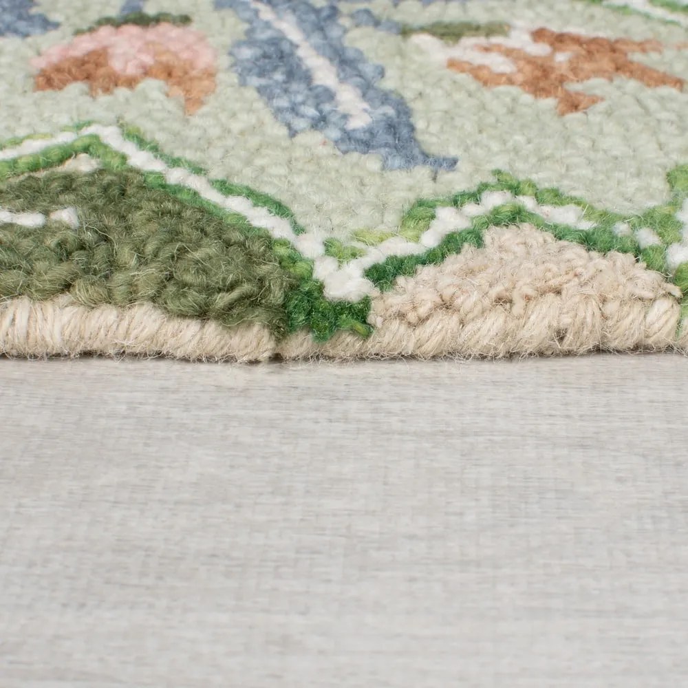 Tappeto verde in lana tessuto a mano 120x170 cm Bryony Shaped Floral - Flair Rugs