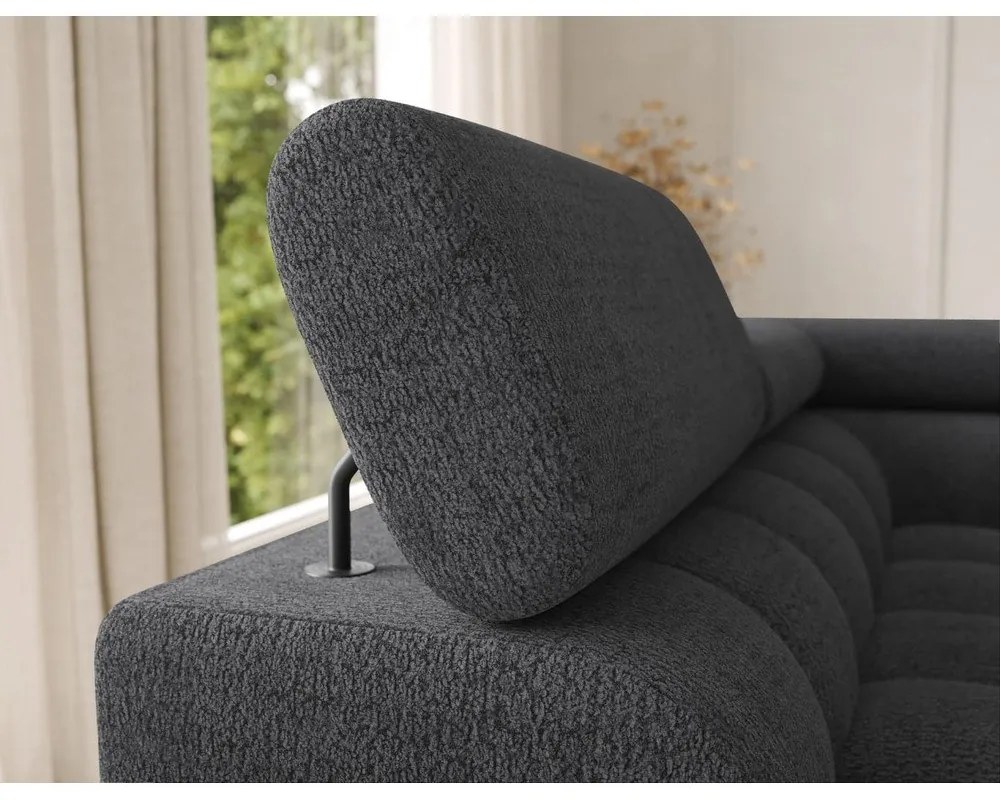 Divano angolare grigio scuro allungabile (con penisola a sinistra/a U) con rivestimento in bouclé Feraria – ELTAP