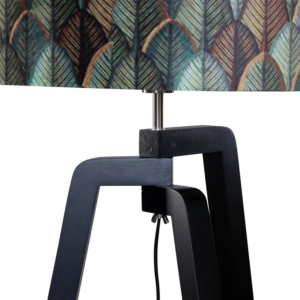 Lampada da terra nera con paralume in velluto motivo foglia 50 cm - Puros