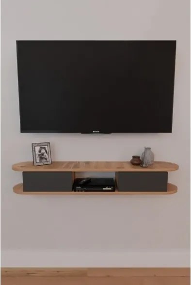 Mobile TV Sospeso 120x20x18 cm 2 Ante E Vano A Giorno Omega Rovere E Antracite