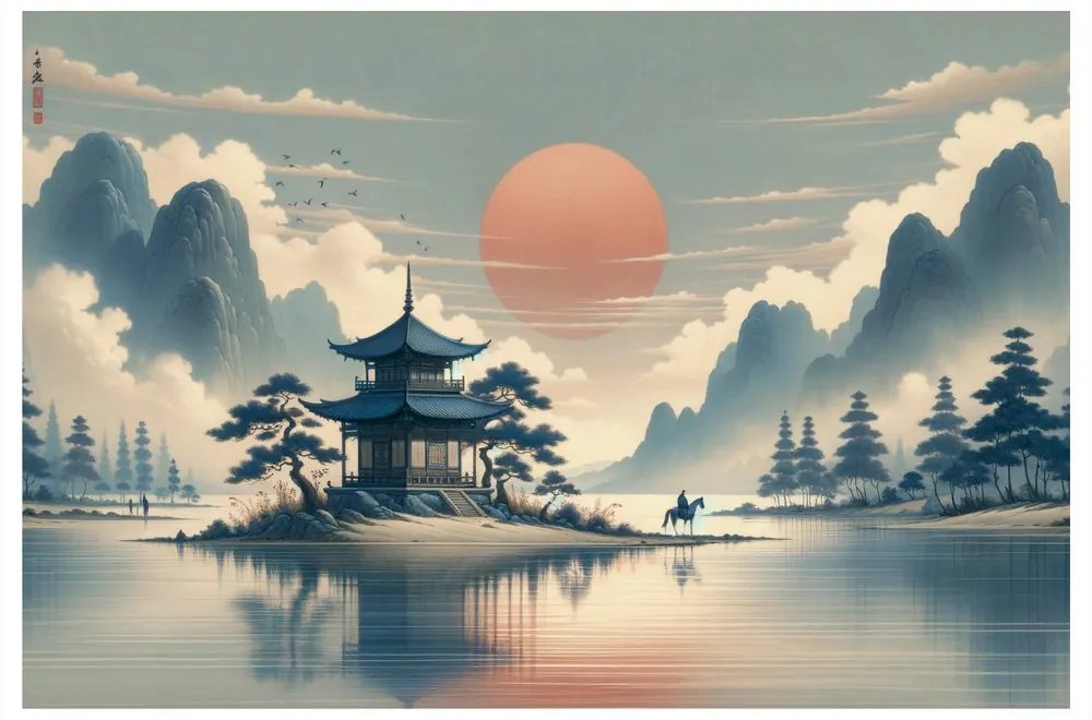 Quadro su tela – Tempio giapponese e lago