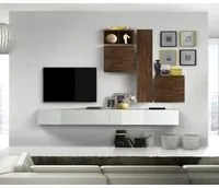 Soggiorno Zenzero, parete attrezzata, design moderno, Bianco lucido e Noce Dark, ZLCCBBIROGV3