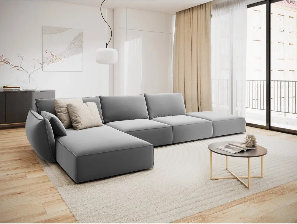 Divano angolare grigio chiaro (con penisola a sinistra/con chaise lounge) con rivestimento in velluto Vanda – Mazzini Sofas