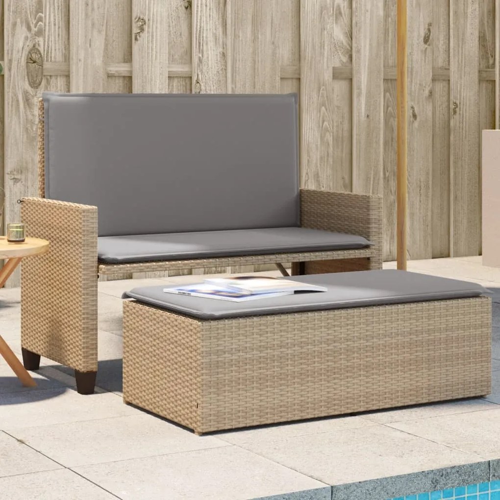 Panca da giardino con cuscini e poggiapiedi beige in polyrattan