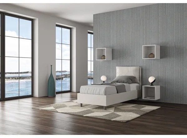 Letto singolo senza rete imbottito 80x200 similpelle bianco Antea
