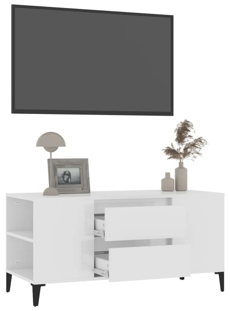 Mobile porta tv bianco lucido 102x44,5x50 cm legno multistrato