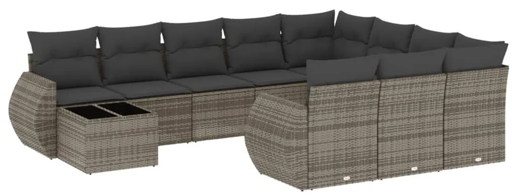 Set Divani da Giardino 11 pz con Cuscini in Polyrattan Grigio