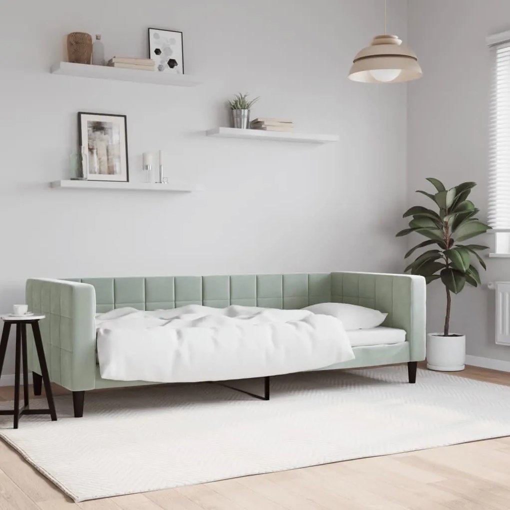 Letto Da Giorno Grigio Chiaro 80x200 Cm İn Velluto /