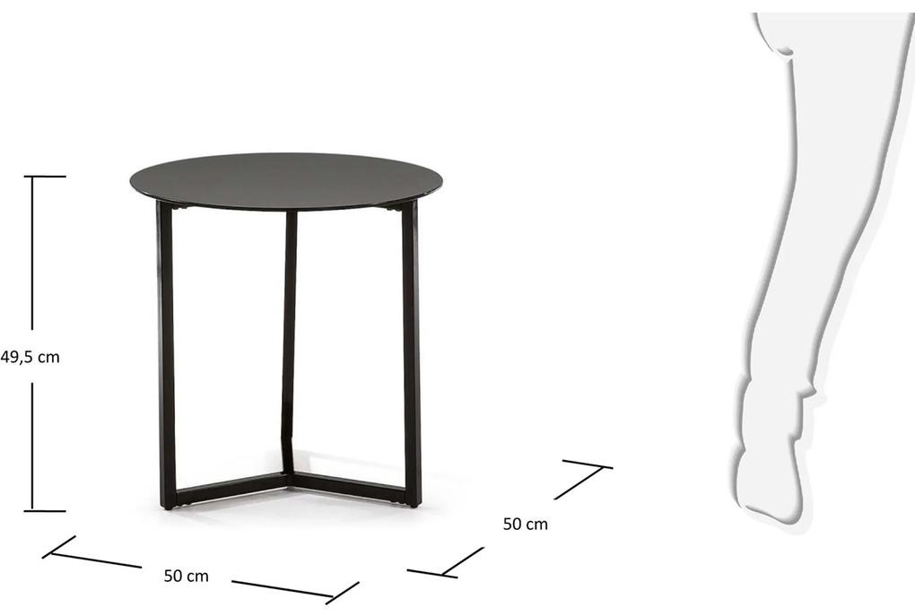 Kave Home - Tavolino Raeam in vetro temperato e acciaio finitura nera Ã˜ 50 cm