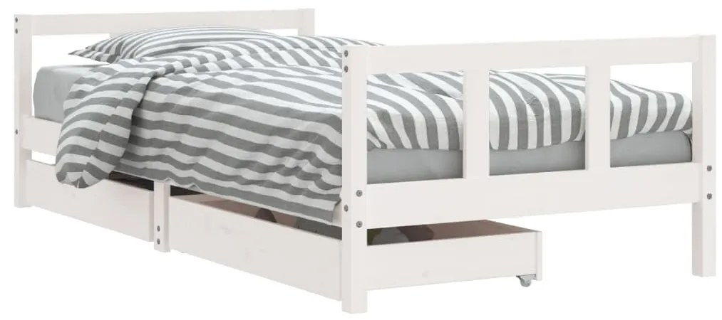 Giroletto bambini con cassetti bianco 90x190 cm massello pino