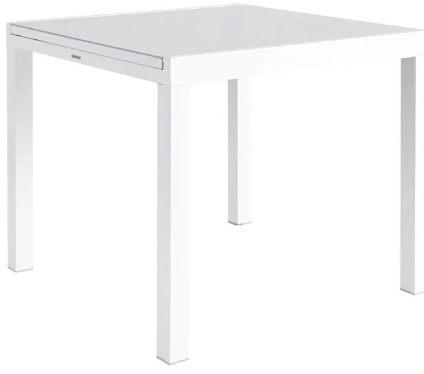 Tavolo allungabile da esterno quadrato in alluminio e vetro bianco 6 posti L da 90 a 160x90cm, Lyra II NATERIAL