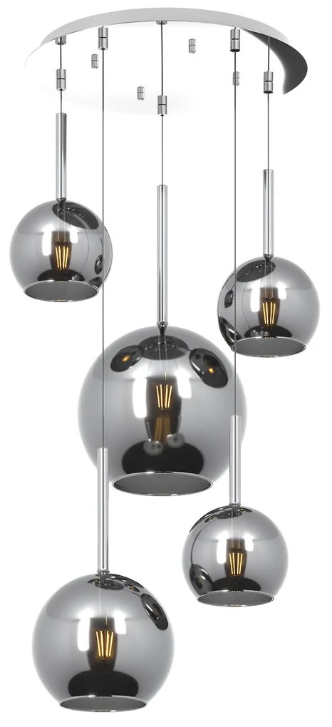 Lampadario Contemporaneo Future Metallo Cromo Vetro Mix 5 Luci E27