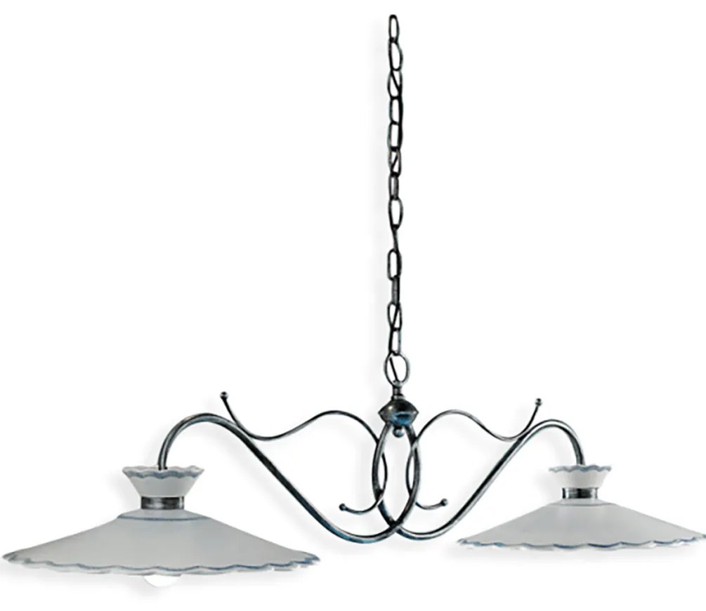 Lampadario Classico Ravenna Metallo E Ceramica Nero Sfumato Arg. 31Cm 2 Luci E27