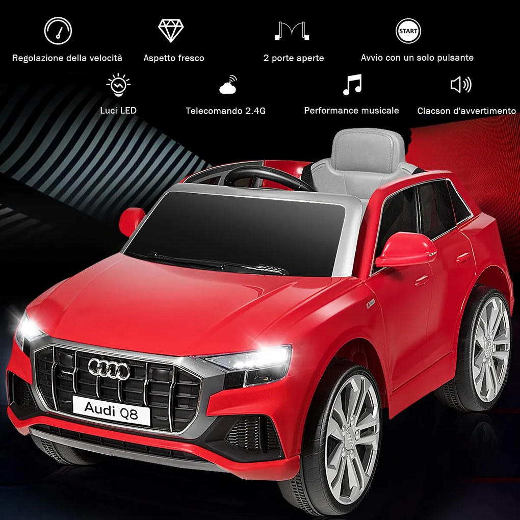 Costway Macchina cavalcabile per bambini con telecomando e luci LED, Audi Q8 con batteria 12 V e 2 motori Rosso
